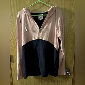 Pink and blue Ampersand Ave sweatshirt.